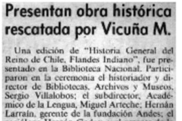 Presentan obra histórica rescatada por Vicuña M.