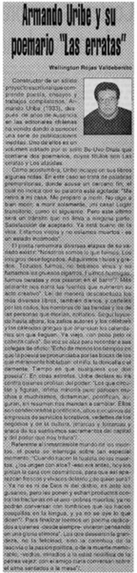 Armando Uribe y su poemario "las erratas"