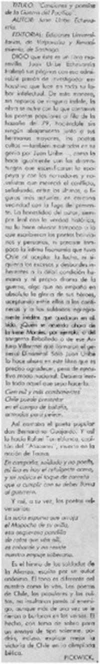 "Canciones y poesías de la guerra del Pacífico"