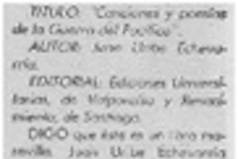 "Canciones y poesías de la guerra del Pacífico"