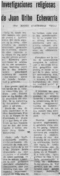 Investigaciones religiosas de Juan Uribe Echevarría