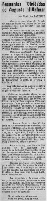 Recuerdos olvidados de Augusto D'Halmar