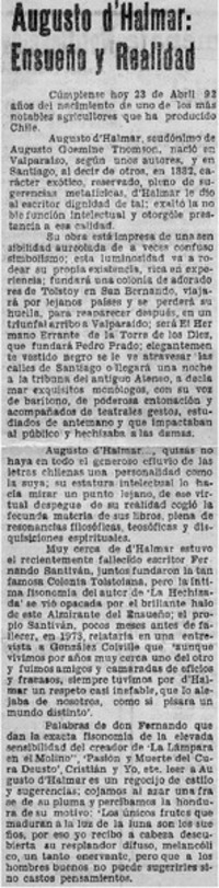 Augusto D'Halmar: ensueño y realidad.
