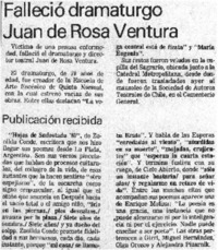 Falleció dramaturgo Juan de Rosa Ventura.