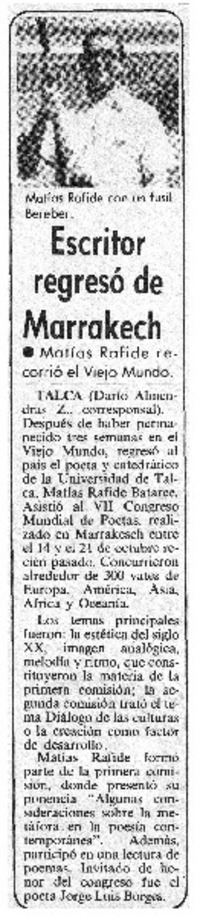 Escritor regresó de Marrakech.