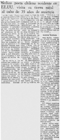 Médico poeta chileno residente en EE.UU. visita su tierra natal al cabo de 35 años de ausencia.