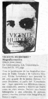Vicente Huidobro, biografía emotiva.