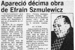 Apareció décima obra de Efraín Szmulewicz.