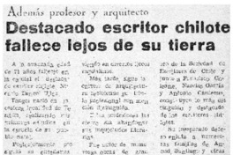 Destacado escritor chilote fallece lejos de su tierra.