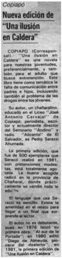 Nueva edición de "Una ilusión en Caldera".