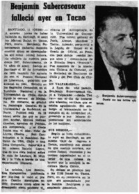 Benjamín Subercaseaux falleció ayer en Tacna.