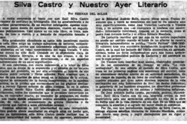Silva Castro y nuestro ayer literario