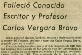 Falleció conocido escritor y profesor Carlos Vergara Bravo.