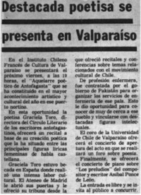 Destacada poetisa se presenta en Valparaíso.