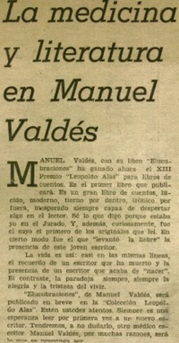 La medicina y la literatura en Manuel Valdés.