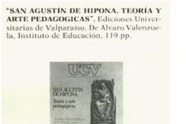 "San Agustpin de Hipona. Teoría y arte pedagógicas".