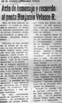 Acto de homenaje y recuerdo al poeta Benjamín Velasco R.