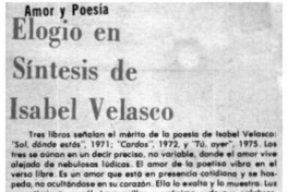 Elogio en síntesis de Isabel Velasco