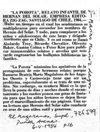 "La Porota", relato infantil