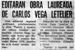 Editarán obra laureada de Carlos Vega Letelier.