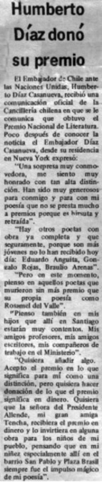 Humberto Díaz donó su premio.