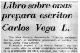 Libro sobre onas prepara escritor Carlos Vega L.