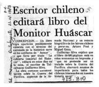 Escritor chileno editará libro del monitor Huáscar.