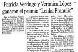 Patricia Verdugo y Verónica López ganaron el premio "Lenka Franulic".
