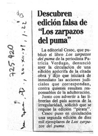 Descubren edición falsa de "Los zarpazos del puma".