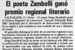 El poeta Zambelli ganó premio regional literario.