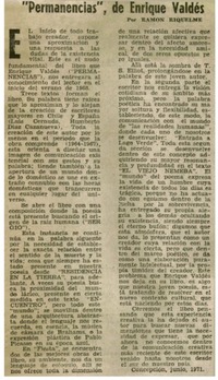 "Permanencias", de Enrique Valdés