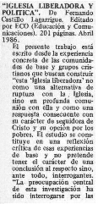 "Iglesia libertadora y política".