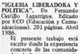 "Iglesia libertadora y política".