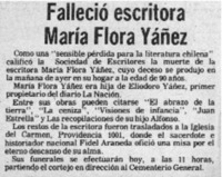 Falleció escritora María Flora Yáñez.
