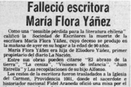 Falleció escritora María Flora Yáñez.