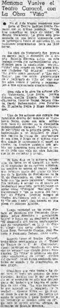 Mañana vuelve el teatro caracol con la obra "Viña".