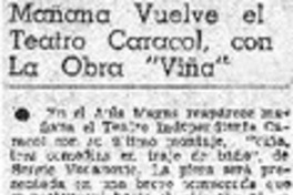 Mañana vuelve el teatro caracol con la obra "Viña".