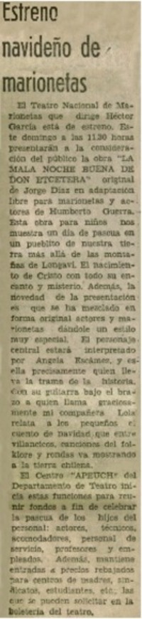 Estreno navideño de marionetas.