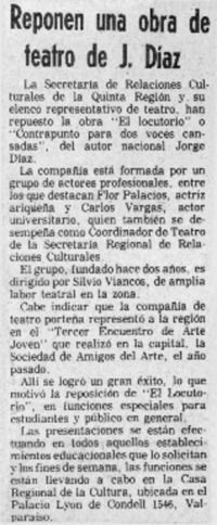 Reponen un aobra de teatro de J. Díaz.
