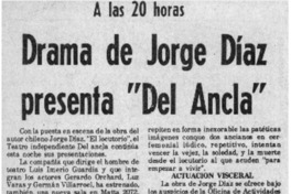 Drama de Jorge Díaz presenta "Del ancla".