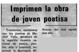 Imprimen la obra de joven poetisa.