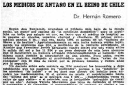 Los médicos de antaño en el reino de Chile