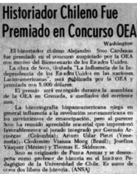 Historiador chileno fue premiado en concurso OEA.
