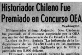 Historiador chileno fue premiado en concurso OEA.