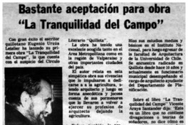 Bastante aceptación para obra "La Tranquilidad del Campo".