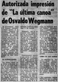 Autorizada impresión de "la última canoa" de Osvaldo Wegman.