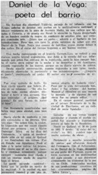 Daniel de la Vega: poeta del barrio