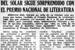 Del Solar sigue sorprendiendo con el Premio Nacional de Literatura.