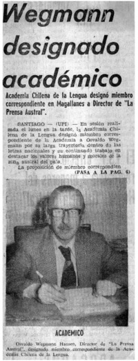Wegmann designado académico.
