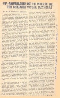 88° aniversario de la muerte de don Benjamín Vicuña Mackenna
